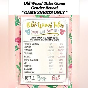The Big Reveal Old Wives’ Tales Gender Reveal “Game Sheets ONLY” 24 count NEW